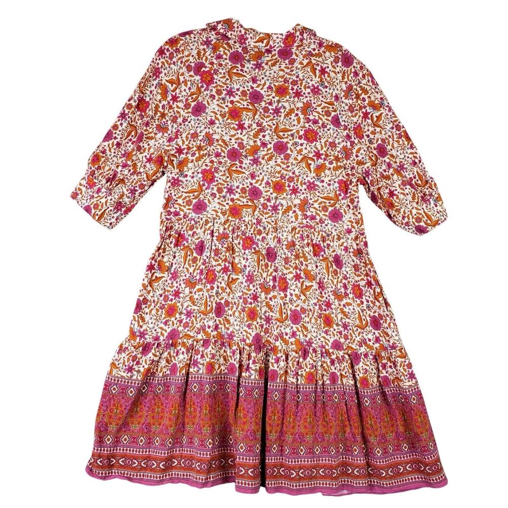 Natural Life Becca Short Dress Red Pink Floral Border Women’s Size Large L - Picture 5 of 12